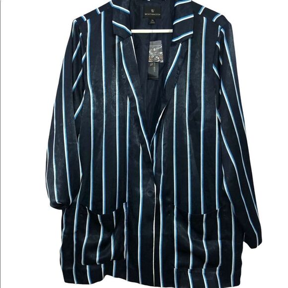 New Worthington Dark Navy Striped Blazer - Picture 1 of 16